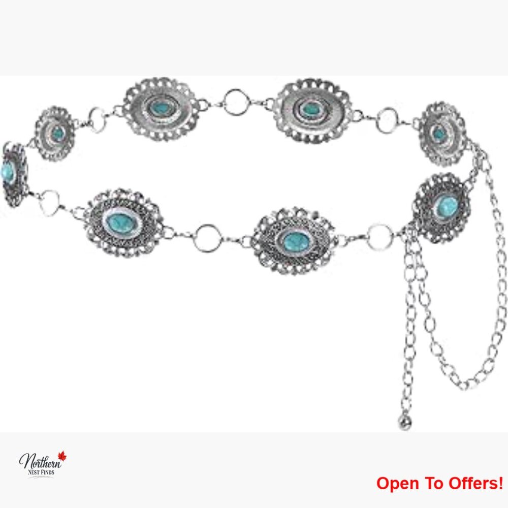 Metal Concho Chain Belt Adjustable Western Waist Belt for Dresses
